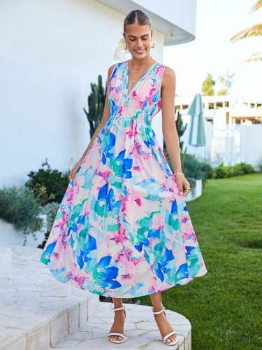 Image of Flessibili Women's Sleeveless Floral Maxi Dress 2026 Sundresses Spring Summer Wedding Guest
