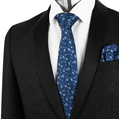 Image of Alizeal Mens 3.15inches Exquisite Floral Tie with Small Flower Printed Pocket Square