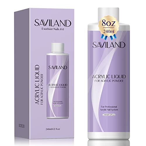 Saviland 240ML Acrylic Liquid -Acrylic Liquid for Acrylic Powder Professional Acrylic Nail System Nail Extension French Manicure Starter Acrylic Nail Kit for Nail Salon Home DIY