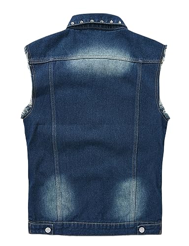 Image of Men's Punk Denim Vest Sleeveless Jean Jackets With Rivets