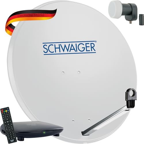 SCHWAIGER SAT8140HD Système satellite avec antenne satellite LNB simple récepteur HD télécommande numérique en acier Gris clair 80 cm
