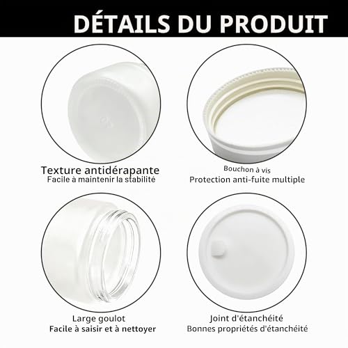 Amcbkyea 2 Pots Cosmétiques Vides 50ml - Petit Pot en Verre Dépoli avec Couvercle Argenté pour Crèmes, Voyage, DIY - Récipient Étroit pour Échantillons, Baumes – vue 4