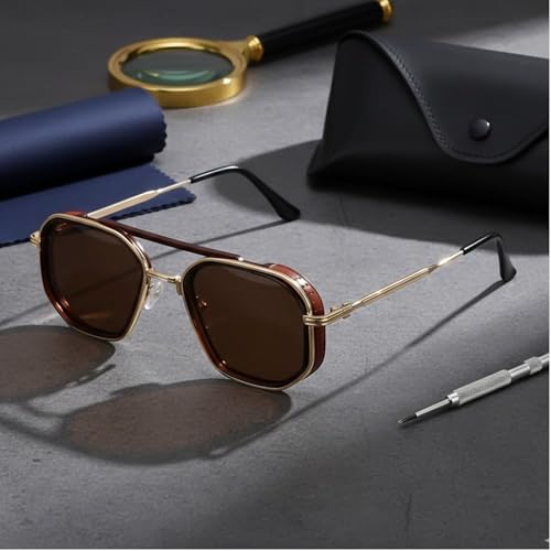 Image of Vintage Steampunk Sunglasses for Men & Women - Retro Hexagonal Metal Frame Gothic Glasses with UV400 Protection - Non-Polarized Fashion Eyewear