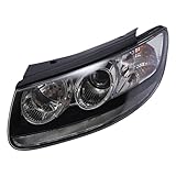 JooWing Headlights Headlamps for 2007 2008 2009 2010 2011 2012 Hyundai Santa Fe Assembly Projector Halogen Headlight 6Pin, Black Housing Clear Lens (Driver Side (L))