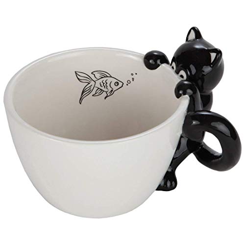 Lily's Home Cute Fishing Black Cat Mug for Coffee and Tea. Ceramic 3D