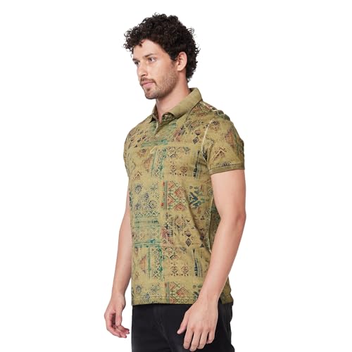 Image of Spykar Men's Slim Fit Ribbed Collar Half Sleeve Printed Casual T-Shirt