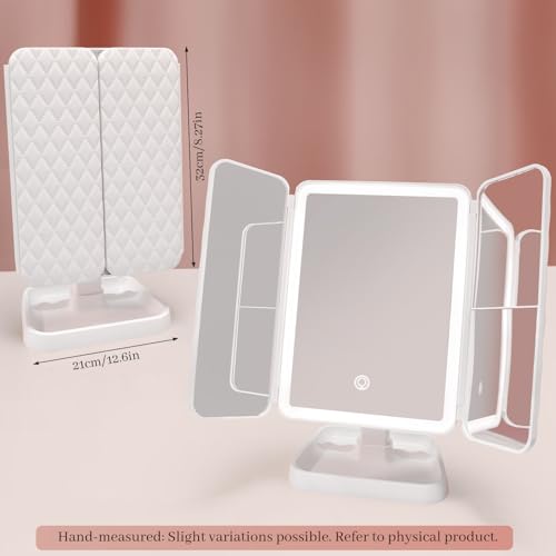 Espejo de maquillaje LED tríptico con luces y aumento 3X miniatura 2