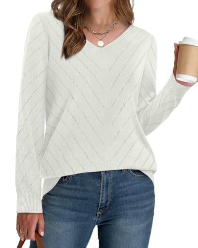 Image of WIHOLL Sweaters for Women V Neck Casual Knit Long Sleeve Tops Lightweight Pullover Clothes Fall Fashion Outfits 2026