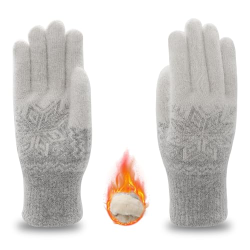 Image of Long Keeper Winter Gloves for Women Men Ladies Thermal Warm Gloves Thick Lined Fleece Snow Knitted Glove Furry Soft Women's Gloves & Mittens (Light Grey White)