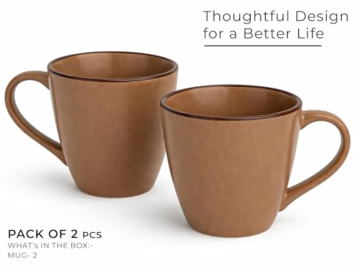 Image of Bodhi House Handcrafted Ceramic Coffee Mug Set of 2 Pieces (350 Ml) Stoneware Tea Cup Microwave Safe Large Milk Mug, Glossy Finish, Ideal for Daily use, Casual Gatherings and Gifting, Terracotta Brown