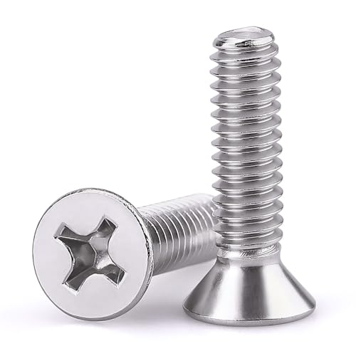 Vis à tête plate cruciforme filetée machine 5/16 x 1-1/4, visserie inox 304 argenté Eastlo