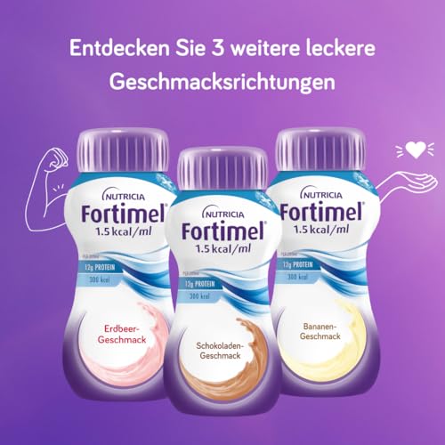 Nutricia Fortimel® 1.5 kcal Vanille – Hochkalorische Trinknahrung mit allen wichtigen Nährstoffen, Vitaminen, Mineralien und Spurenelementen – 300 kcal und 12 g Eiweiß pro Flasche – 4 x 200 ml