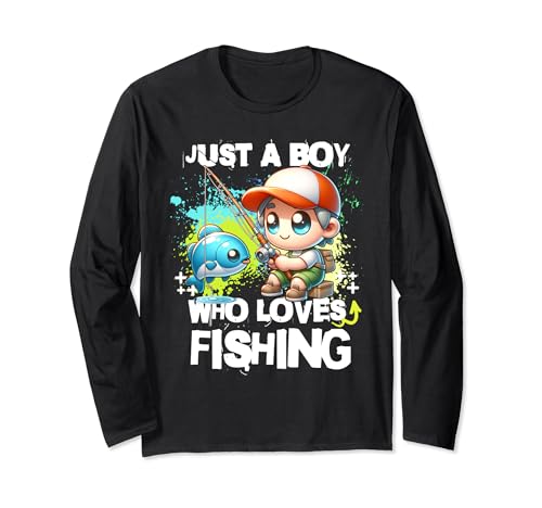 Boy Loves Fishing Fisher gifts for Boys Birthday Quotes Poisson Manche Longue