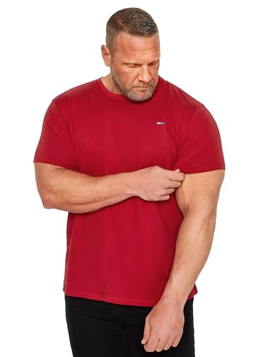 Image of BadRhino Big & Tall Core Essential Everyday Tee Crew Neck Short Sleeve T-Shirt Top - Men's Longer Length 100% Cotton - M to 8XL Dark Red L