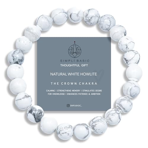 Image of SIMPLÍ BASIC 8mm Natural White Howlite Healing Bracelet for Women & Men | Stress & Insomnia Relief | Pain Support | Memory Boost | Everyday Wellness Jewellery | Gift Box Included