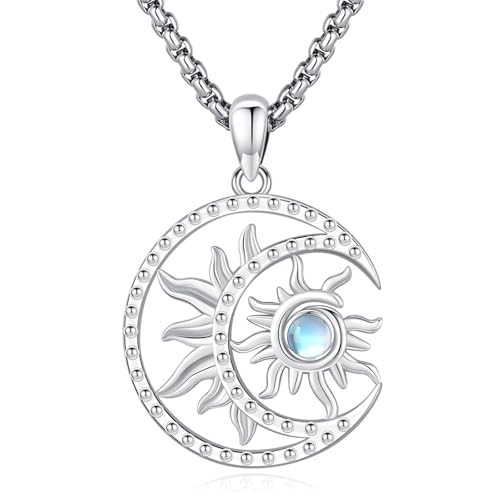 Eusense Colgante Sol y Luna Plata de Ley 925 Collar Sol Luna Colgante Piedra de Luna Joyas Regalo para Mujeres Señoras Niñas