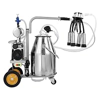 VEVOR Elektrische Kuh-Melkmaschine, 6,6 Gal / 25 L 304 Edelstahl Eimer, automatische Pulsation Vakuum Melker, tragbare Melker mit Lebensmittel-Silikon-Becher und Schläuche, einstellbarer Druck