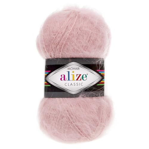 100g Strickgarn Alize Mohair Classic Uni Mohairwolle Häkelgarn Mischgarn Farbwahl, Farbe:271 perlenrosa