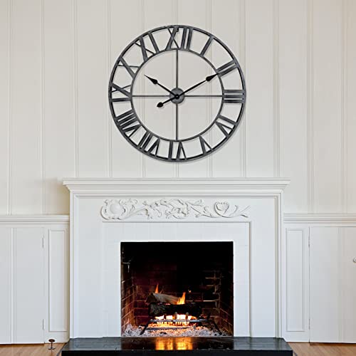 Utopia Alley Rivet Edge Industrial Wall Clock - Large Wall Clock, Big Clocks For Living Room Decor Or Dining Room Decor, Decorative Wall Clocks, Iron Wall Decor, Metal Wall Clock (32" Roman, Pewter) #TOP4