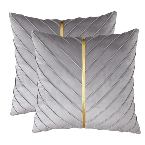 Image of Velvet Throw Pillow Covers 22x22 inch Pack of 2 Gold Decor Gray