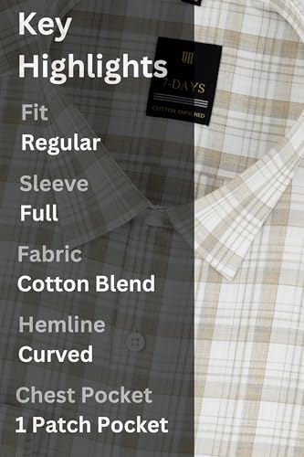 Image of 7-DAYS Men's Premium Checks Formal Shirt - Cotton Rich, Regular Fit, Full Sleeve, with Pocket, Wrinkle Resistant - Stylish Office & Everyday Wear.