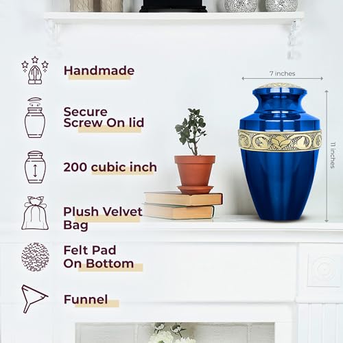 Image of Trupoint Memorials Cremation Urns for Human Ashes, Funeral Memorial Urn for Male and Female, Decorative Burial Grecian Urn Collection for Adult Men & Women - Grecian Blue and Gold, Adult (200LB)