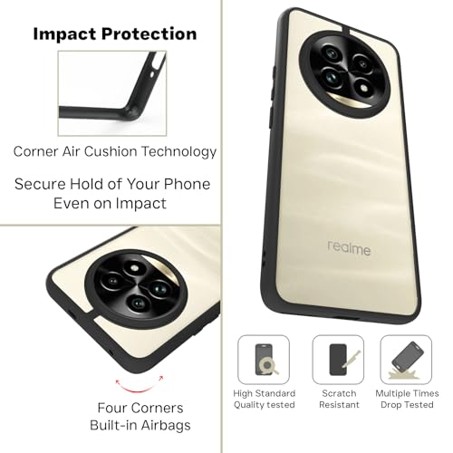 Image of RIGGEAR Shockproof Sleek Hybrid Armor Back Cover Case Compatible with Realme 13 Pro, Realme 13 Pro Plus 5G (Clear PC + Black TPU Bumper)