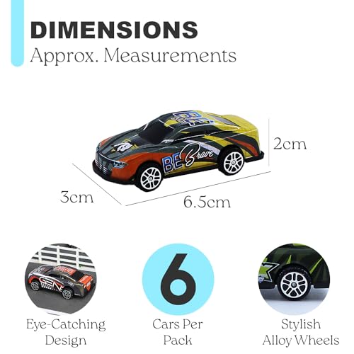 Navoys Pack of Six Alloy Racers Toy Car Set - Free Wheel Plastic Mini Racing Sports Model Cars for Kids, Playset Collection, Great for Cake Toppers, Random Colours - Image 3