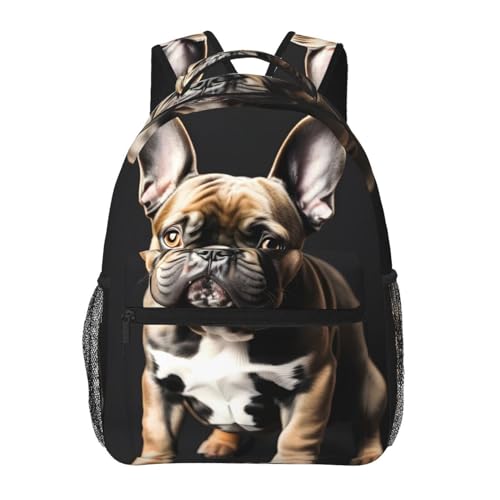 Sac à dos toile imprimé bouledogue français noir mixte sac de jour compact léger