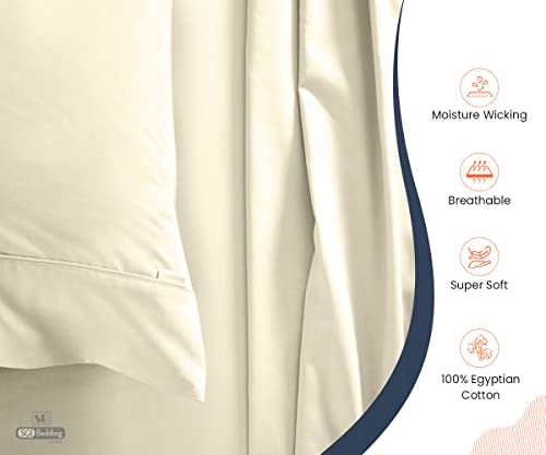 Sgi 100% Egyptian Cotton 600 Tc Sheet Set Soft & Smooth Sateen Weave 4 Pc Sheet Set - 1 Fitted Sheet, 1 Flat Sheet & 2 Pillowcase 15" Inch Deep Pocket (Short Queen, Ivory Solid) #TOP2