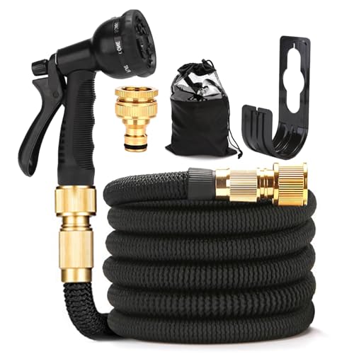 25ft Garden Hose 7.5m Water Hose, with 8 Function Spray Nozzle, 1/2 Inch & 3/4 Inch Convertible Connectors, 7.5m Stretch Garden Hose Ideal for Car Wash & Garden