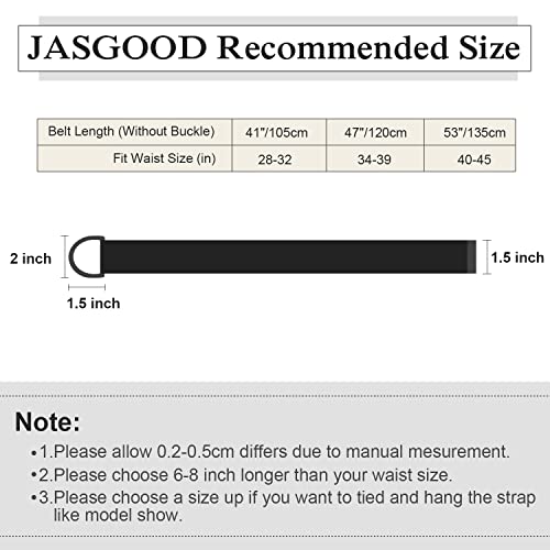 Jasgood Canvas Belt, Black Web Belt For Men Casual Double D Ring Buckle Belt For Jeans 1 1/2" Wide Set Of 2 (Black/Gray,Fit Waist Size 28-32 Inch) #TOP4