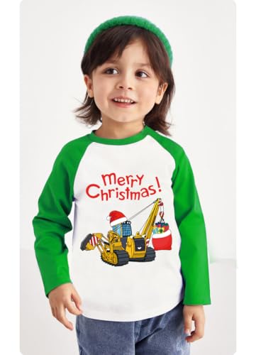 Image of Tkria Boys Girls Christmas Shirts for Kids Deer Monster Truck Excavator T-Shirt Long Sleeve Sweatshirt Toddler Tee Top 2-10T