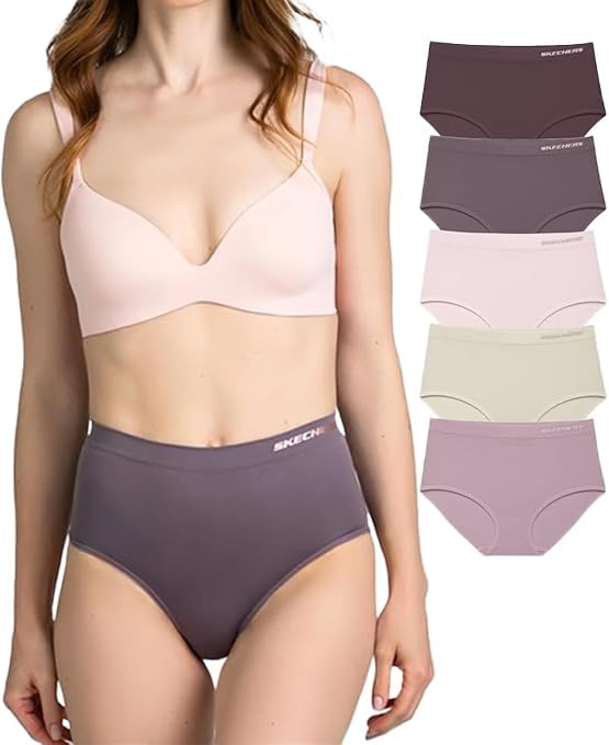 Skechers 5 Pack Womens Briefs, Seamless Underwear Panties, Ropa Sin Costuras Para Mujeres