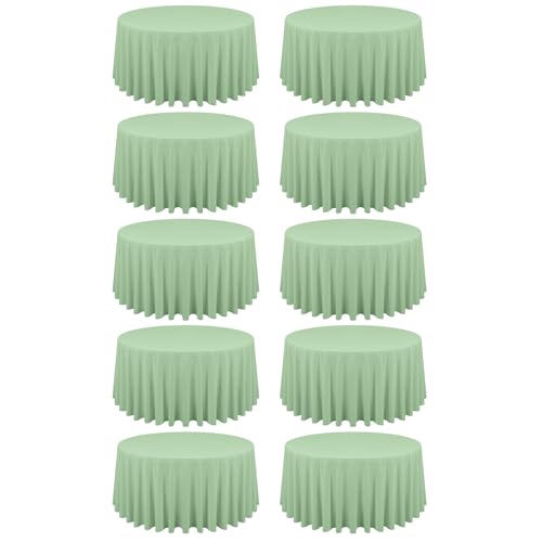 REWOMC 10 Packs 120 Inch Sage Green Round Polyester Tablecloths