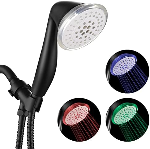 Iopsk Led Shower Head with Handheld,5 Spray Settings Shower Head with Light, Handheld Shower Head with 60 Inches Stainless Steel Hose And Adjustable Bracket-3 Color Changes with Water Temperature