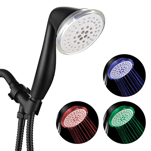 Iopsk Led Shower Head With Handheld,5 Spray Settings Shower Head With Light, Handheld Shower Head With 60 Inches Stainless Steel Hose And Adjustable Bracket-3 Color Changes With Water Temperature #TOP25