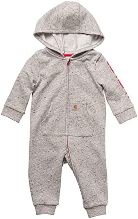 Carhartt Girls' Knit Long Sleeve Hoodneck Coverall, Ash Heather, 18 Months