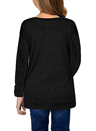 Image of Girls Casual Long Sleeve Color Block Pullover Top Stripe Button Crewneck Loose Tunic T-Shirts Blouse Size 4-13 Year