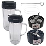 2pcs 22oz cup with lid and ice shaver balde cross blade Replacement Parts,Compatible with Magic Bullet Blender, Juicer and Mixer (Model MB1001/MB 1001B/MBR-1701/MBR1101/MBR-1702/MBR-0301/MBR-0701P)