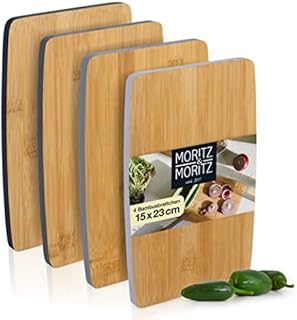 Moritz & Moritz 4x Small Bamboo Cutting Boards- 23 x 15 cm - Bamboo Breakfast Board Set - Cutting Board for Preparation and Serving