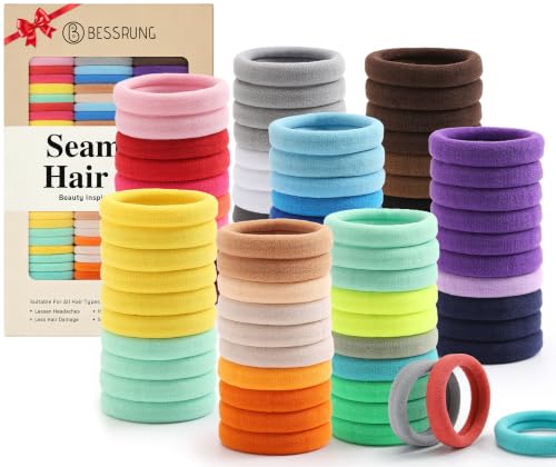 Bessrung 100PCS Colorful Seamless Elastic Hair Ties No Damage for Women