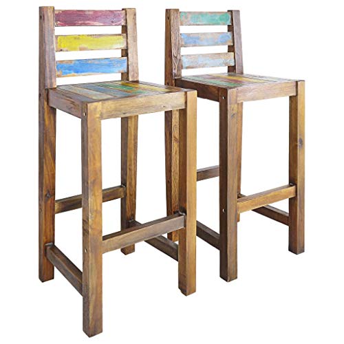 Set 3 Sgabelli Da Bar In Legno Massello HeuGah - Altezza 66 Cm - Base In Metallo - Stile Rustico Con Poggiapiedi