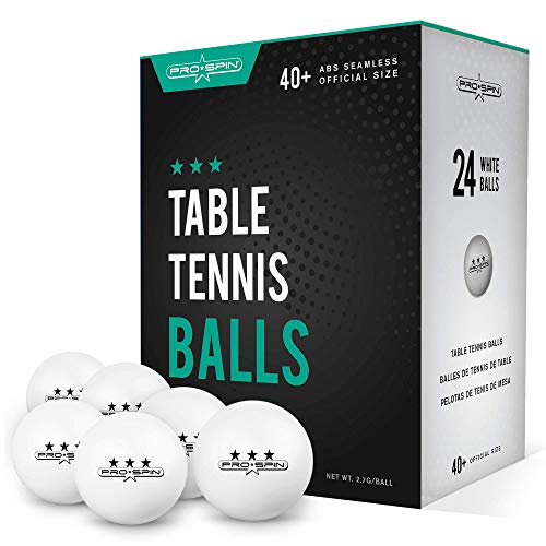 PRO SPIN Lot de 24 balles de ping-Pong pour intérieur et extérieur 40 balles de Tennis de Table Blanc