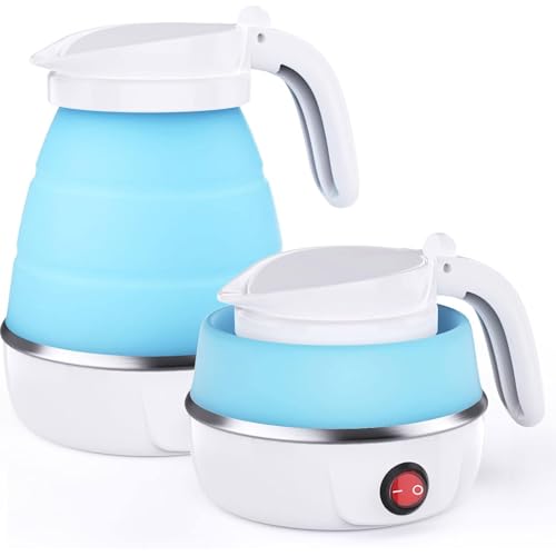 MKAEYYO Travel Kettle - Travel Kettles Electric Small Portable Collapsible Kettle with Detachable Power Cord for Outdoor Hiking and Camping (Blue)