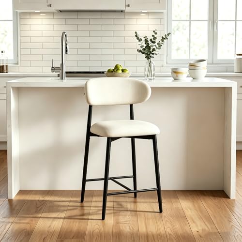 Image of AQO Counter Height Bar Stool, Upholstered Counter Stools Modern Barstools with Metal Legs for Kitchen Island Dining Room, Black