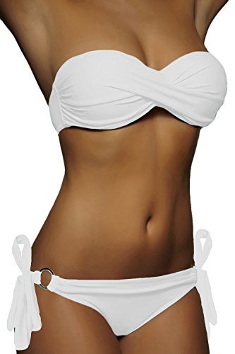 ALZORA Push Up Bandeau Bikini Set Damen Ringe Pushup Badeanzug Auswahl, 10227 (M, Weiß)