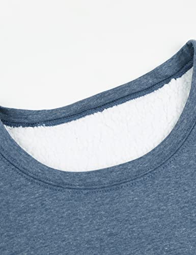 Yeokou Women Warm Sherpa Lined Fleece Crewneck Sport Sweatshirt Pullover Loungewear（Blue-M） #TOP1