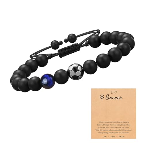 HLMYER Pulseras de fútbol para niños con tarjeta inspiradora de de 8 mm con piedra