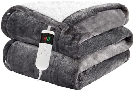Qieryun Heizdecke Mit Abschaltautomatik, 150x180CM, 10 Heizstufen 8 Stunden Auto-Off-Timer Überhitzungsschutz, Wärme Decke Flanell Maschinenwaschbar, Beheizbare Decke Für Zuhause &